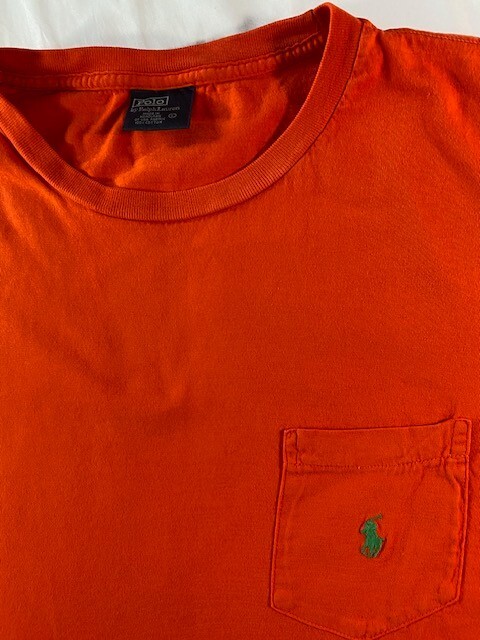 Polo Ralph Lauren camicia uomo L arancione manica corta pony cotone t shirt con tasca