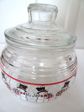 4" Round Christmas Themed Snowman Storage/Candy Jar w. Clear Plastic Seal