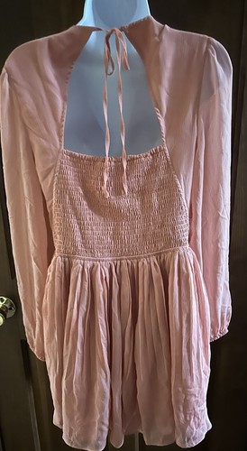 Express Orange V-Neck Long Sleeve Elastic Waist Ruffle Satin Dress Size medium - Picture 2 of 3