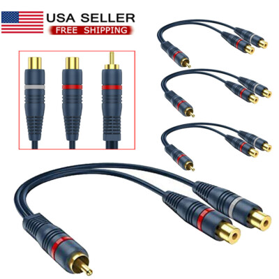 4Pcs 1RCA Male to 2RCA Female Audio Cable Double Lotus Audio Y-Converter Adapter
