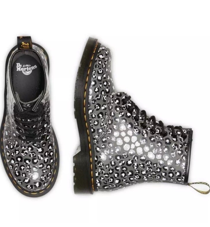 Dr. Martens Docs 1460 Gunmetal Loud Leopard Smooth Leather Boots Womens Size 6