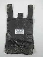 200 Qty. Black Plastic T-Shirt Retail Shopping Bags w/ Handles 8"x5"x16" Sm