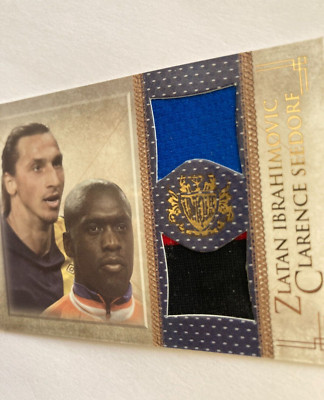 2013 Futera ZLATAN IBRAHIMOVIC CLARENCE SEEDORF DUAL PATCHES 21/170 GAME WORN