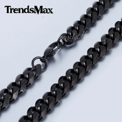3/5/7/9/11mm 18-34'' Black Stainless Steel Necklace for Men Boys Curb Cuban Chain