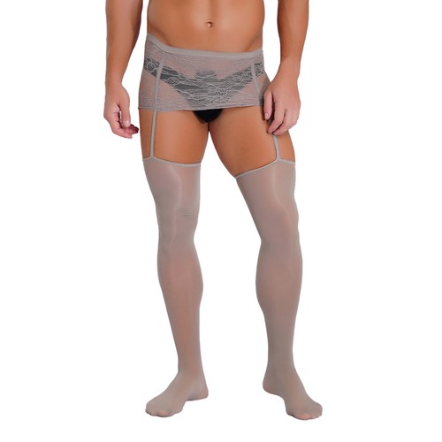 Medias sexy de lencería con tirantes de encaje pantimedias de malla liguero para hombre - Imagen 19 de 104