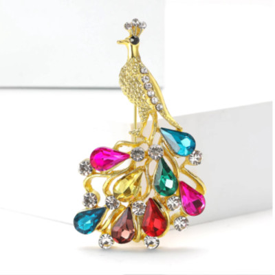 Vintage Style Peacock Bird Blue Rhinestone Crystal Cyan Bird Brooch Pin Pendant