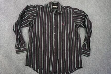 Burberry Shirt Mens Medium Purple Green Striped Button Front Long Sleeve
