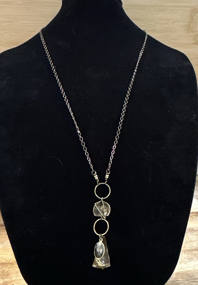 "Collar colgante artesanal 31"" largo gota en Y tono bronce dorado" Foto 3 de 4