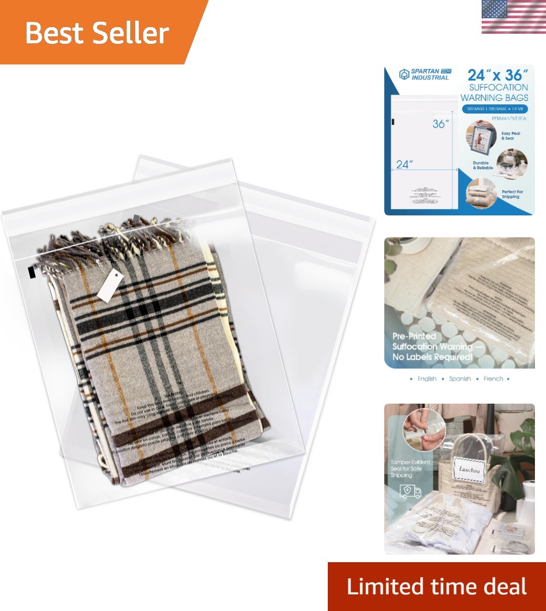 100 Bulk Pack 24” x 36” Self-Sealing Clear Bags - Ideal for Shipping & Packaging