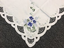 Embroidered Blue Rose 42x42" Square Tablecloth Night Stand End Side Table Cover