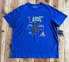 NWT Eddie Bauer Mens Size XL T-shirt Grizzly Bear Beer Short Sleeve Blue Tee