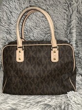 MICHAEL KORS Satchel Chocolate Brown Gold Monogram MK Logo Canvas Print Purse