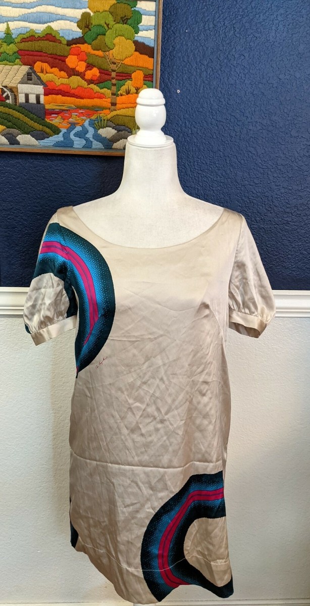 ZOA New York Anthropologie Short Sleeve Beige Silk Blend Dress Sz Medium M  | eBay