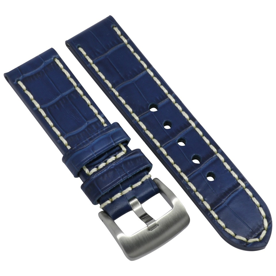 Cinturino In Pelle Blu Reale Da 24Mm Per INVICTA Con Fibbia Robusta Bianca