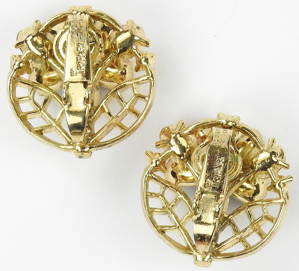 Trifari Fragonard Aquamarine Pink Topaz Citrine Circle Flower Clip