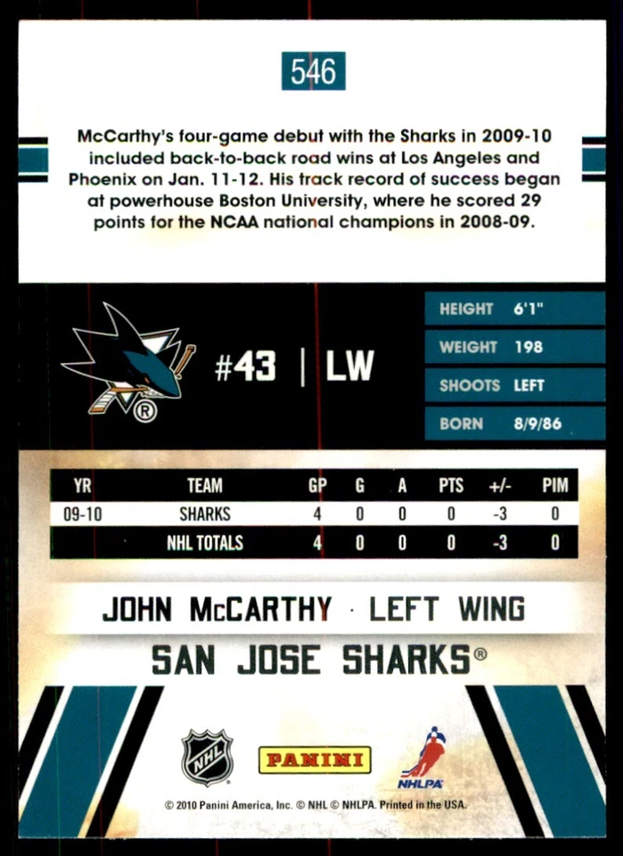 2010-11 Score John McCarthy RC #546 - Image 2 of 2