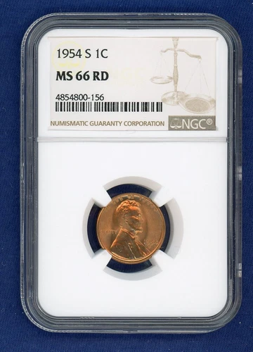 1954 S NGC MS66RD Lincoln Wheat Cent 1c Penny US Mint Coin 1954-S MS-66 RD