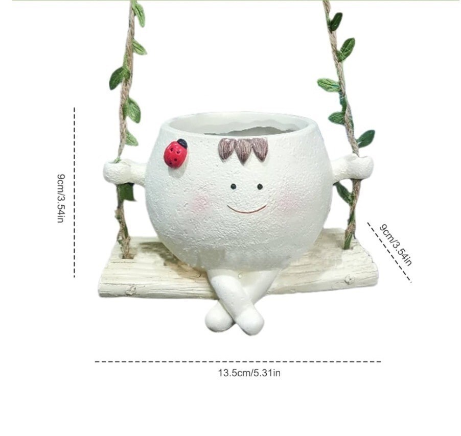 Adorable Swing Face Planter Pot Hanging Resin Flower Head Planters For Herbs Suc
