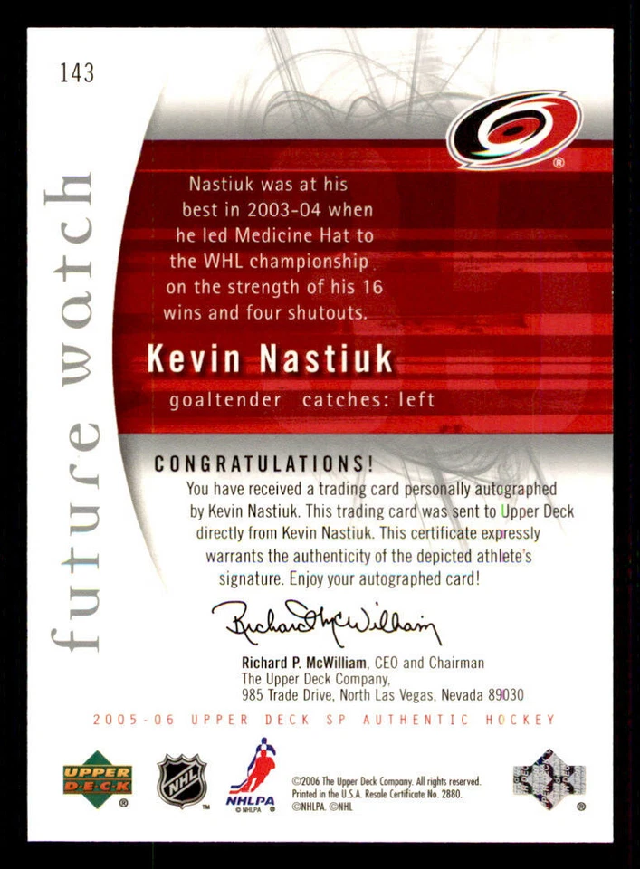 2005-06 SP Authentic #143 Kevin Nastiuk AU RC /999 (ref 240317) - Image 2 of 2