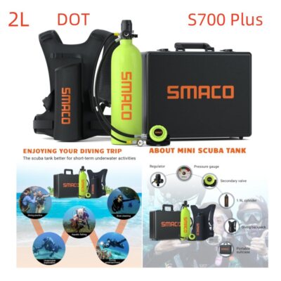 SMACO S700 Plus 2L Mini Scuba Tank Cylinder 25-30 Mins Shallow Diving Set Green