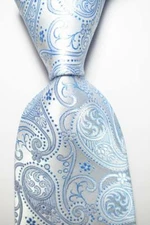 New Classic Paisley Light Blue White JACQUARD WOVEN 100% Silk Men's Tie Necktie