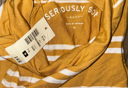 Vestido AERO Aeropostale Seriously Suave Cuello Simulado Columpio Amarillo Rayas Talla M - Nuevo - Imagen 4 de 6