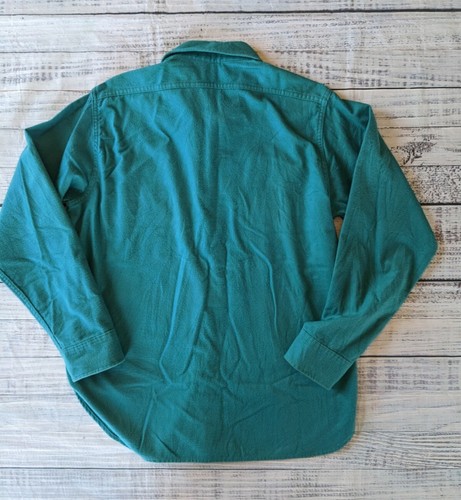 Vintage 70s Woolrich Chamois Mens Button Up Shirt Large Teal Green Rare - Picture 7 of 8