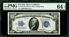 $10 1934 Silver Certificate Fr#1701 (AA Block) PMG 64 EPQ Choice Uncirculated