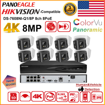 Hikvision Camera System 8CH NVR 4K 8MP 180° Panoramic ColorVu POE IP Camera Lot