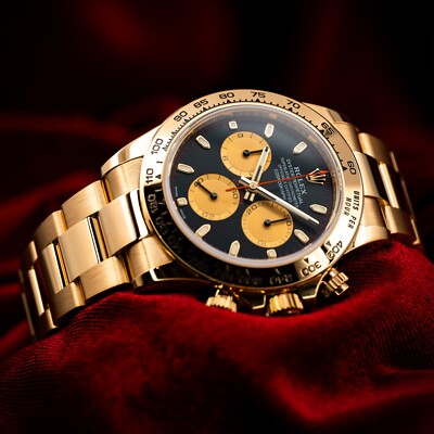 Rolex Daytona 116508 Paul Newman 18kt Yellow Gold Black Dial Box & Papers