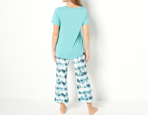 Anybody üppiges Jersey 3-teiliges T-Shirt & Tank PJ Set - türkis Batik, Medium - Bild 2 von 4