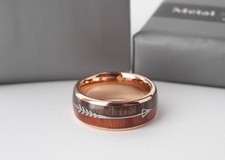 Men 8mm Tungsten Gold, Koa Wood Arrow Inlay, Comfort-Fit Wedding Band: Size 7.5