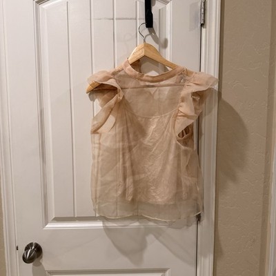 Joie Sheer Ruffle Cap Sleeve Blouse Top with Cami NWT Blush Pink Peach XS