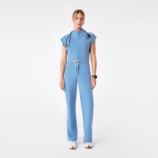 Figs Rafaela Cargo Wide Leg ScrubJumpsuit in Ceil Blue, Size Large