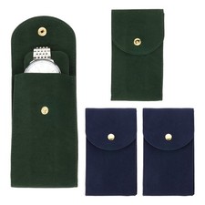 Velvet Watch Pouch, 4 Pack Velvet Watch Pouches with Snap Button Green Navy 