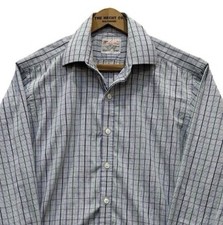Vintage Turnbull Asser Shirt Mens Sz 16 Blue White Green Plaid Made In England