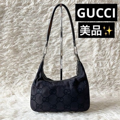 GUCCI GG Canvas Black Leather Jackie Half Moon Shoulder Bag used