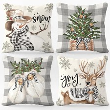 Set of 4 Christmas Pillow Covers 18x18 Inches, Winter Holiday Decorative Throw P