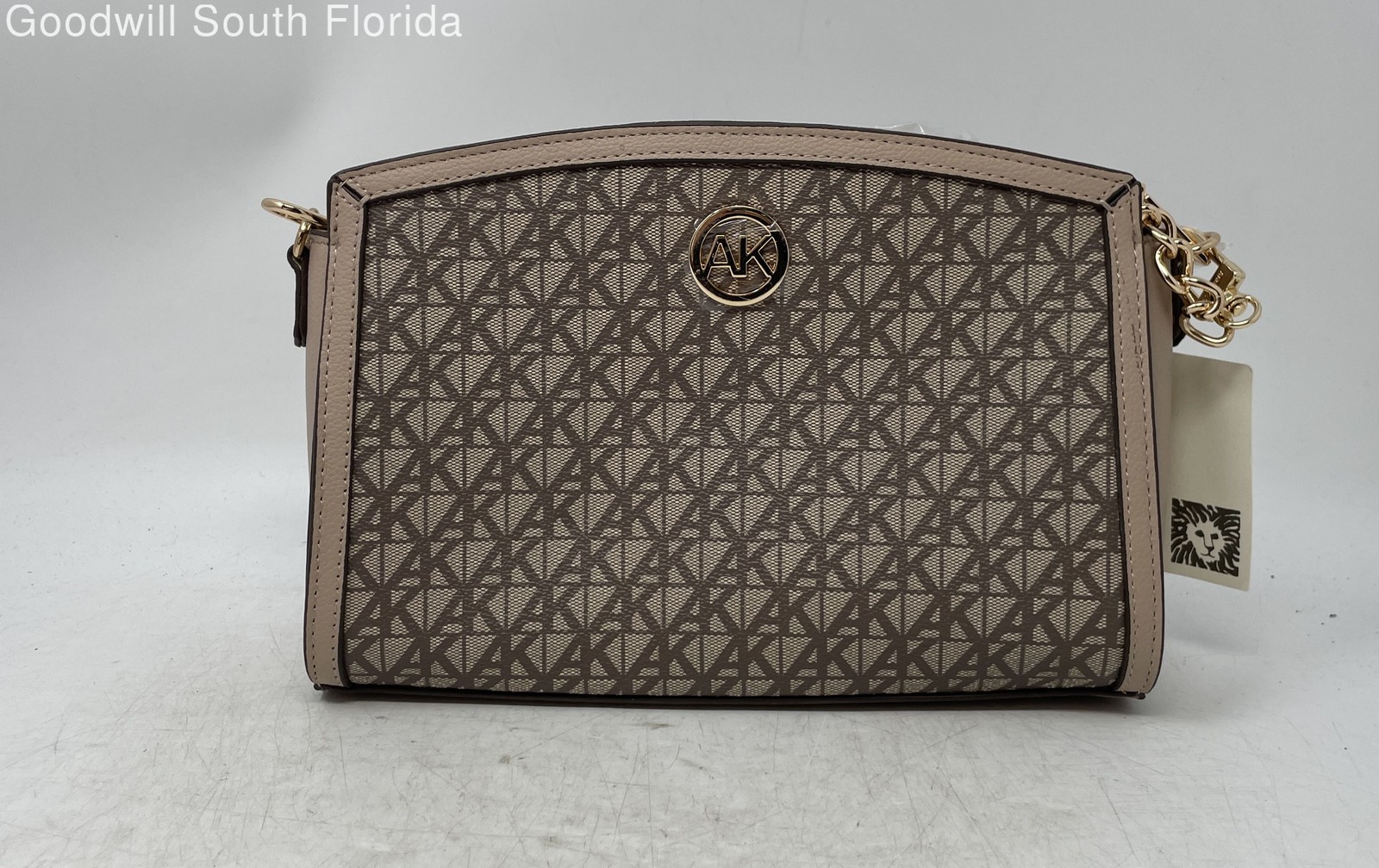 Anne Klein Womens Beige Signature Detachable Strap Crossbody Handbag With Tags