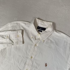 Ralph Lauren Dress Shirt Mens 17 35 White Yarmouth Button Down Cotton Flesh Pony