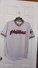 Cooperstown Collection Phillies Baseball Jersey Dark Red White Stripe V-neck M