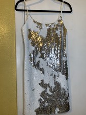 Designers Remix Charlotte Eskildsen Sequence Silver White Mini Dress Size 32