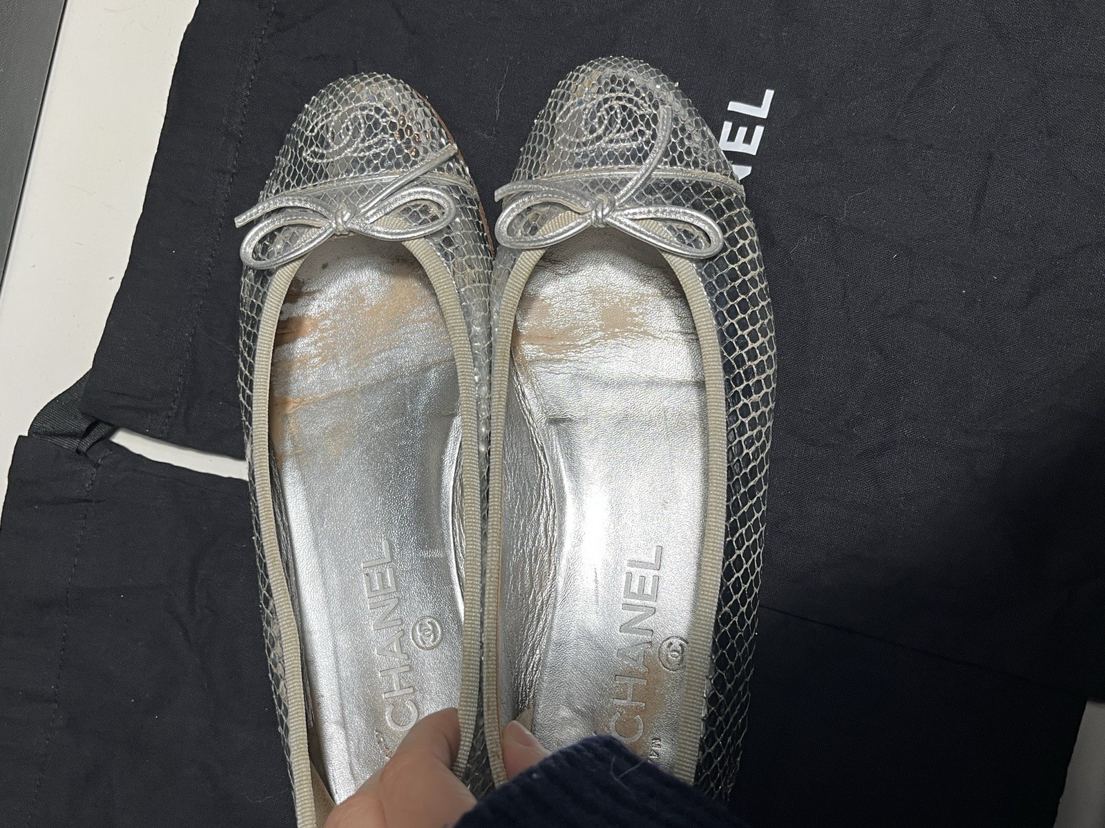 Chanel Silver Snake Python Leather Ballet Flats S… - image 11