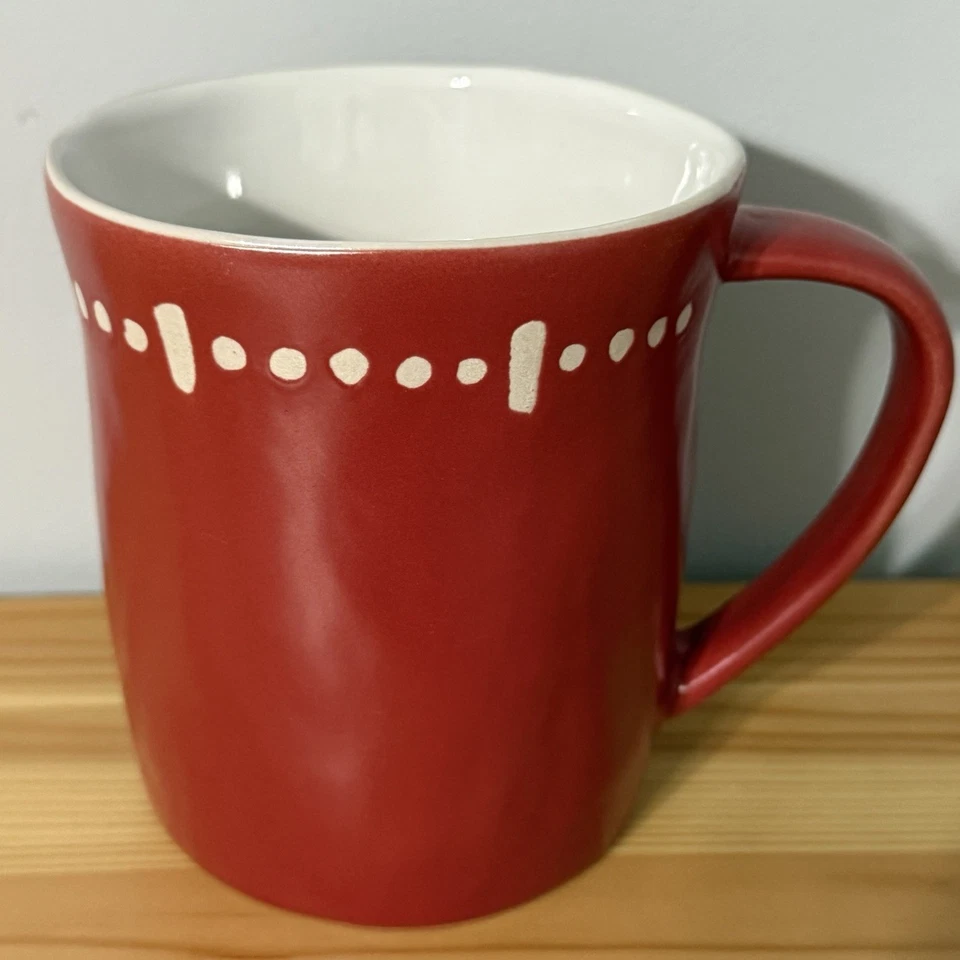 Starbucks Coffee Mug 2008 Red Asymmetrical Round Porcelain 14oz Debossed Design - Image 2 of 4