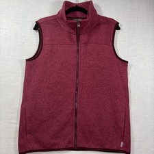 Eddie Bauer Fleece Vest Full Zip Mock Neck Sleeveless Maroon M Ribbed