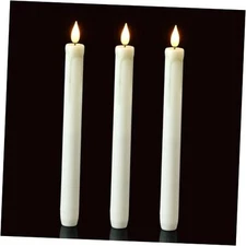  3 Pack Flameless Taper Candles, No Remote, Realistic Pack of 3 White- 3Pcs