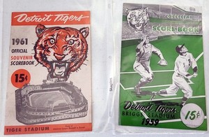 Vintage Detroit Tigers Scorecard Program Lot (2) 1959 1961 Briggs Stadium