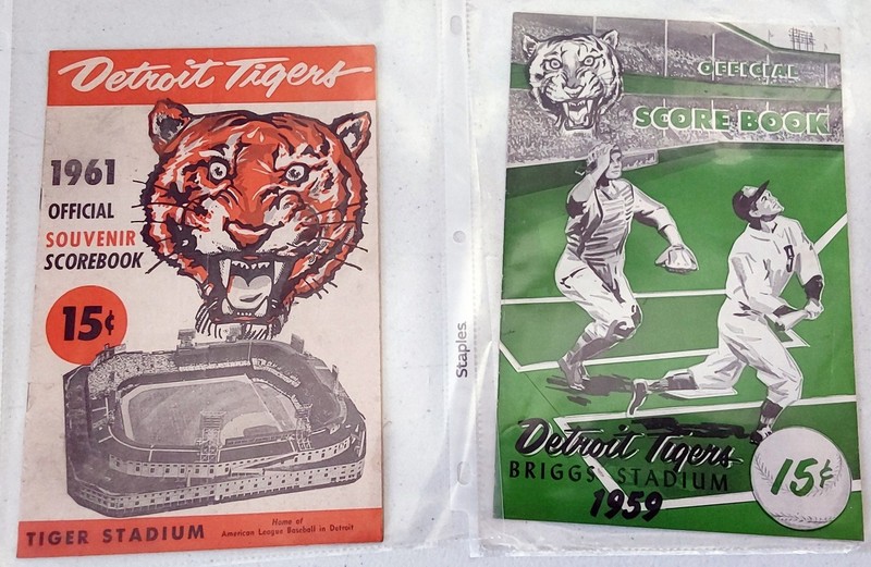 Vintage Detroit Tigers Scorecard Program Lot (2) 1959 1961 Briggs Stadium