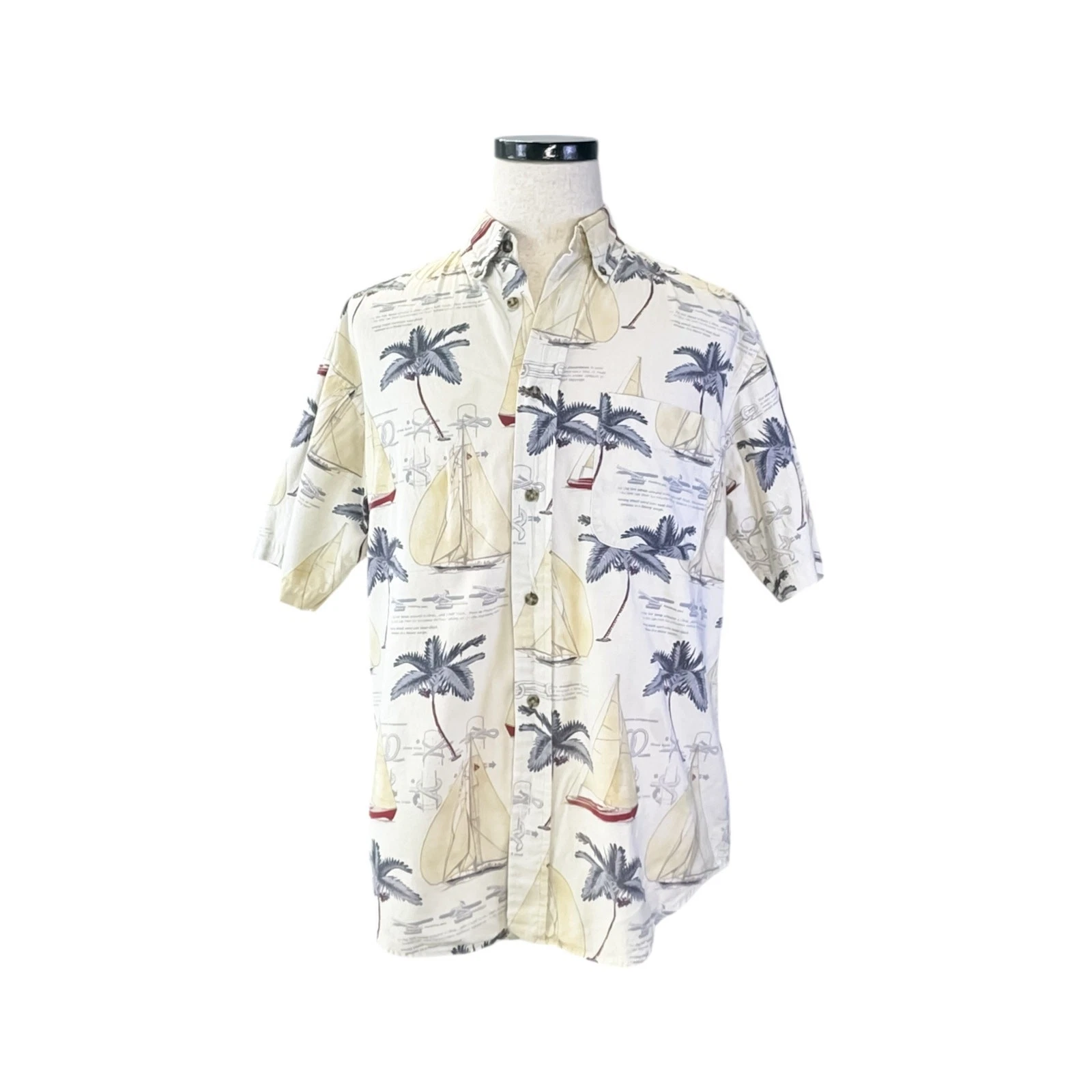 Puritan Men's Medium Beige Tropical Sailboat Button Up
