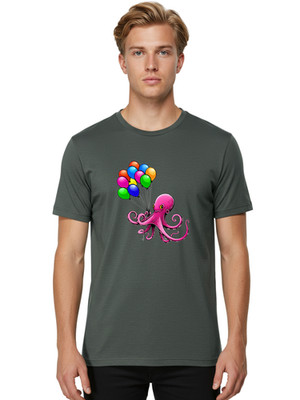 Octopus-Balloons-3 Mens Graphic Tee, 100% Cotton, Casual Summer Wear